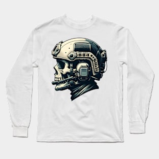 Tactical Skull Dominance Tee: Where Strength Meets Edgy Elegance Long Sleeve T-Shirt